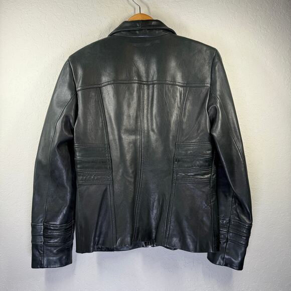 Women's Black Leather Motorcycle Zip Front Bike Jacket Size M - Picture 7 of 8